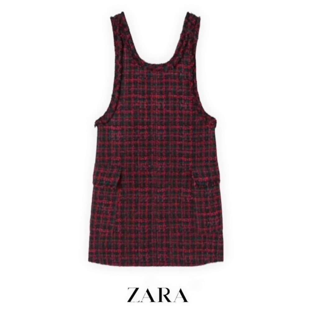 Zara kids Fuchsia pink textured plaid woven dress with side pockets sz 12 girls